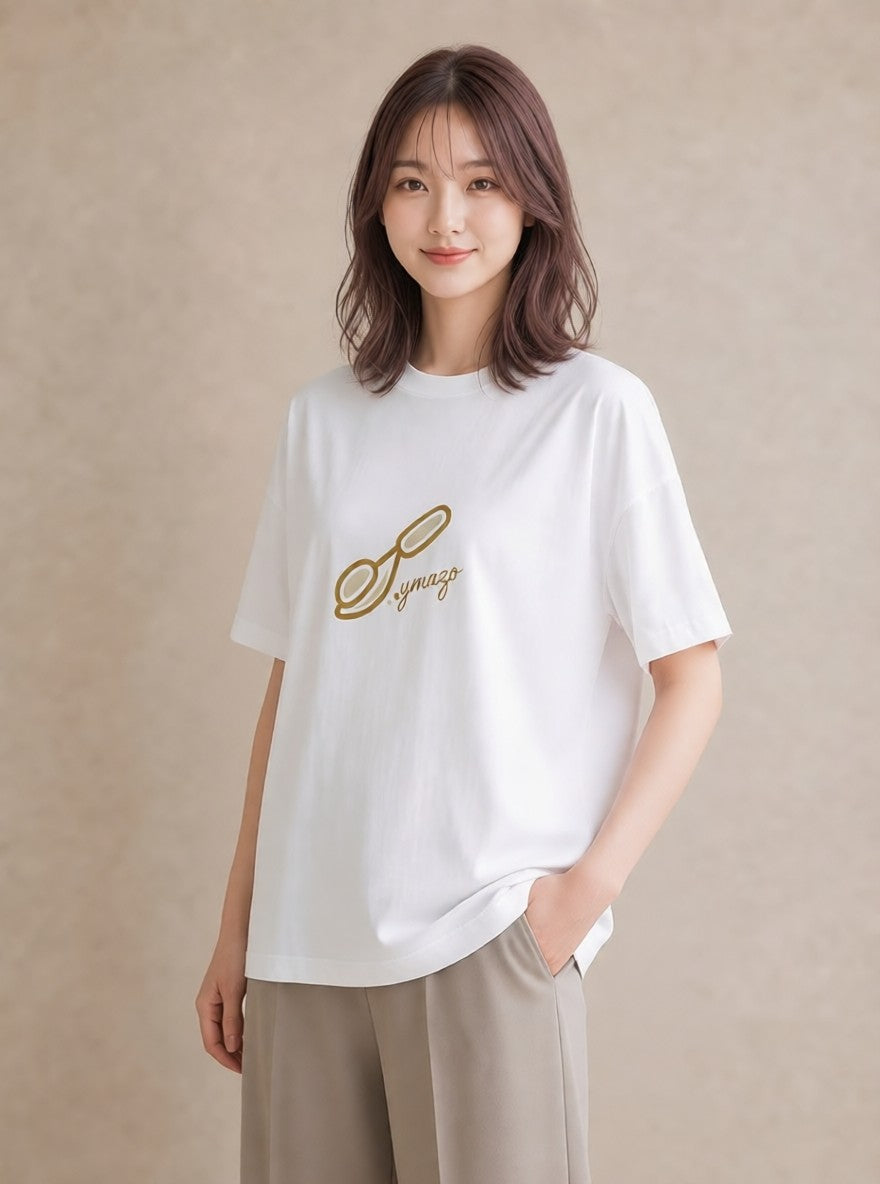 Tシャツ レディース パールピアス アクセサリー ナチュラル アンティーク イラスト モード ミセス 春コーデ 白T YMAZO