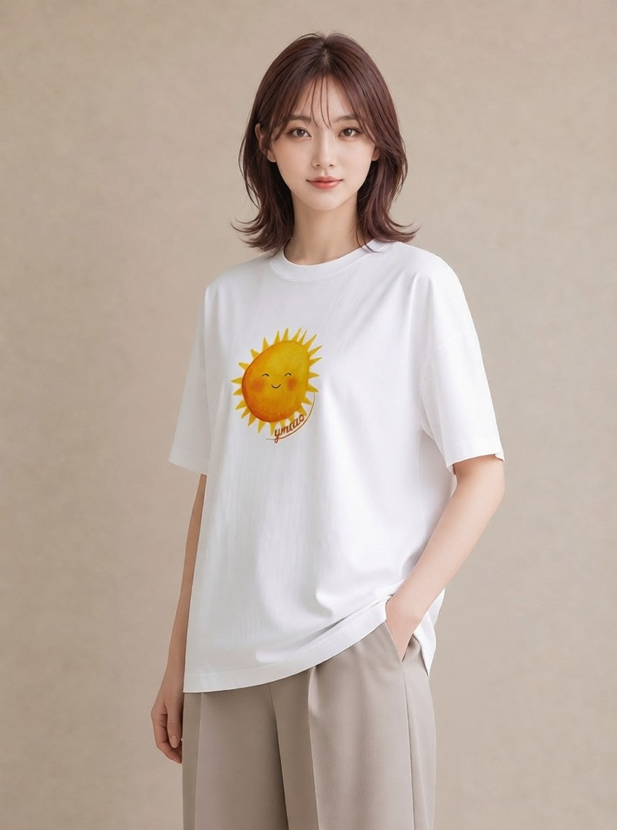 グラフィックTシャツ レディース 太陽 星空 宇宙 イラスト 可愛い ミセス 春コーデ 白T YMAZO
