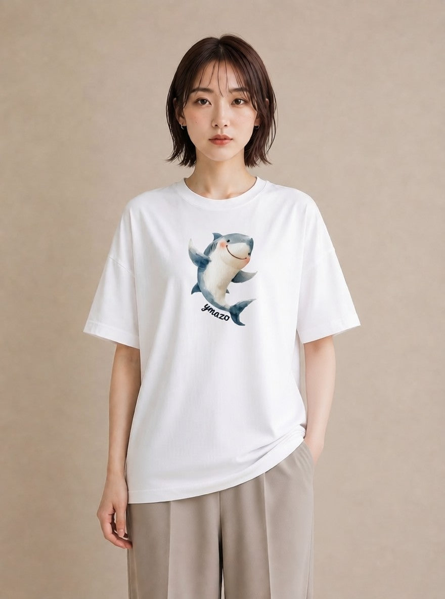 Tシャツ レディース クジラ 海の生き物 海 イラスト フェミニン 送別ギフト 通勤 白T YMAZO