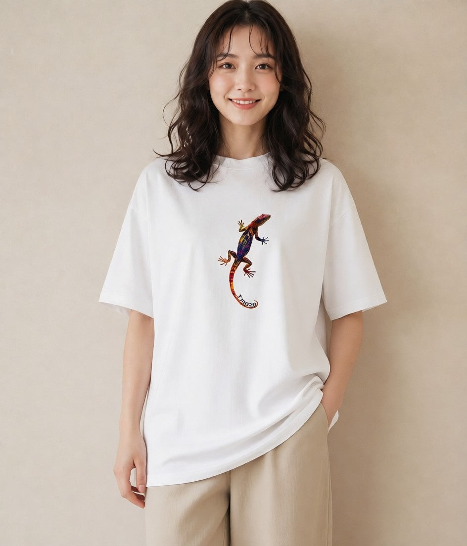 デザインTシャツ レディース レオパ ペット 動物 イラスト 上品 女性 旅行用 白T YMAZO