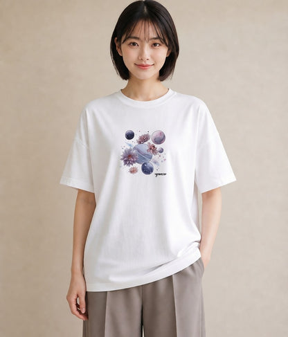 グラフィックTシャツ レディース 双子座 星空 宇宙 イラスト ナチュラル 自分用 ルームウェア 白T YMAZO