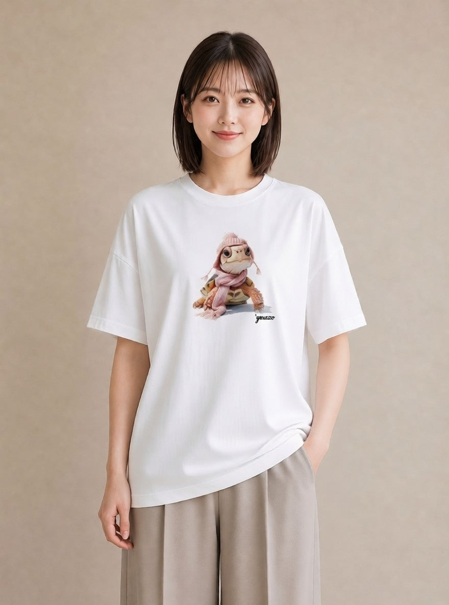 半袖Tシャツ レディース ゼニガメ ペット 動物 イラスト ラフ 20代 カジュアルコーデ 白T YMAZO