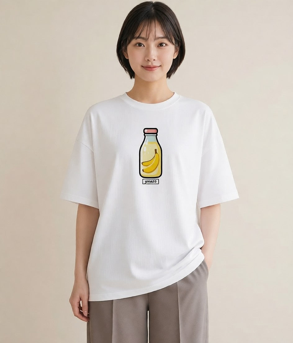 プリントTシャツ レディース バナナ 食べ物 フード イラスト 抜け感 ミセス 春コーデ 白T YMAZO
