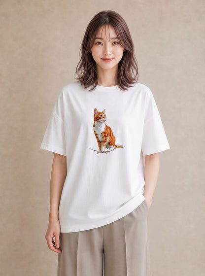Tシャツ レディース 三毛猫 みけねこ 三毛 猫 ねこ イラスト こなれ感 お揃い 親子 白T YMAZO
