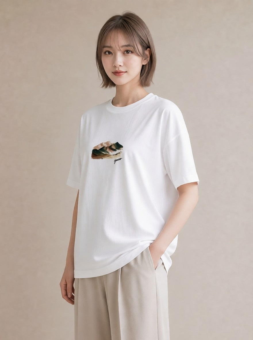 プリントTシャツ レディース 山 星空 宇宙 イラスト ポップ 母の日 ビーチ 白T YMAZO