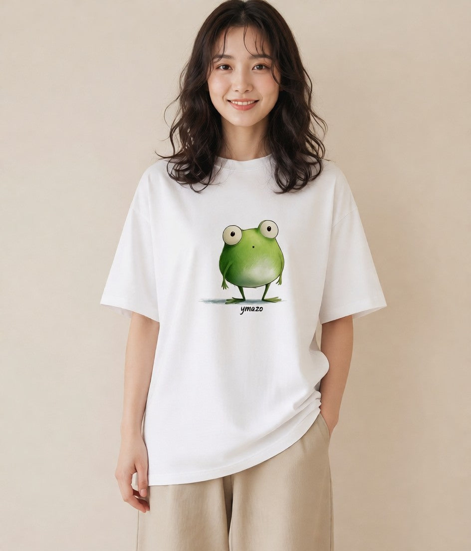 プリントTシャツ レディース カエル ペット 動物 イラスト きれいめカジュアル お揃い 親子 白T YMAZO