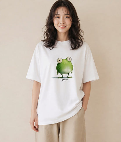 プリントTシャツ レディース カエル ペット 動物 イラスト きれいめカジュアル お揃い 親子 白T YMAZO