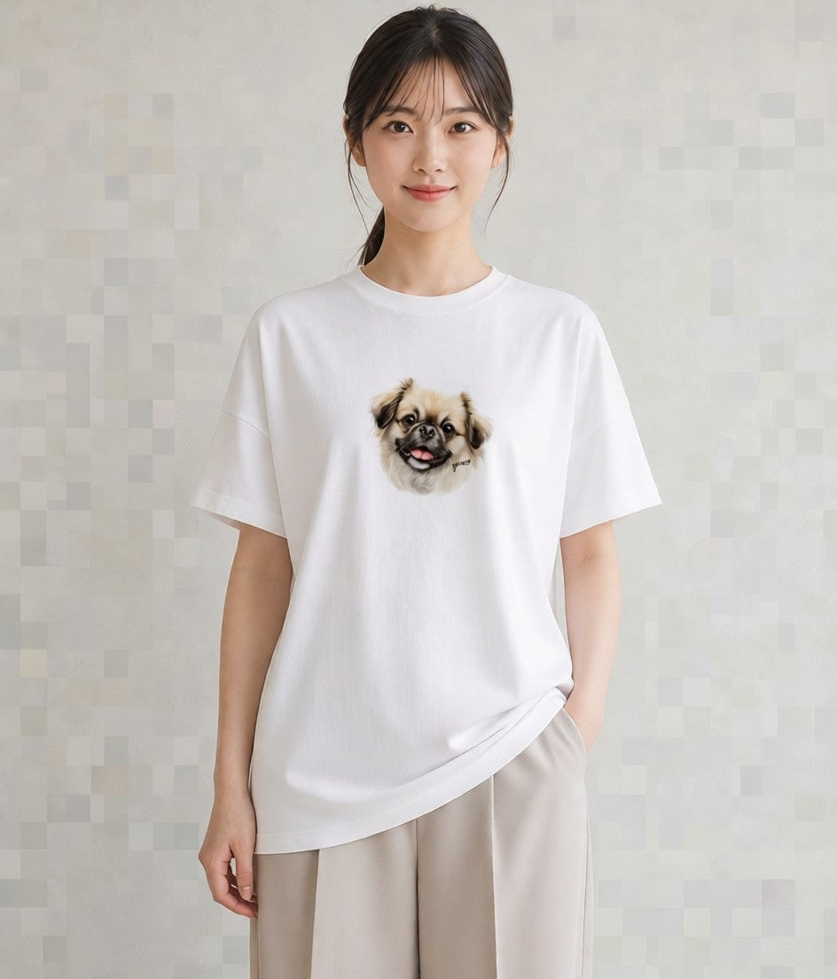 デザインTシャツ レディース 狆 犬 いぬ イラスト 淡色 週末コーデ 敬老の日 白T YMAZO