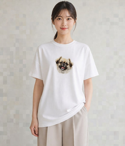 デザインTシャツ レディース 狆 犬 いぬ イラスト 淡色 週末コーデ 敬老の日 白T YMAZO