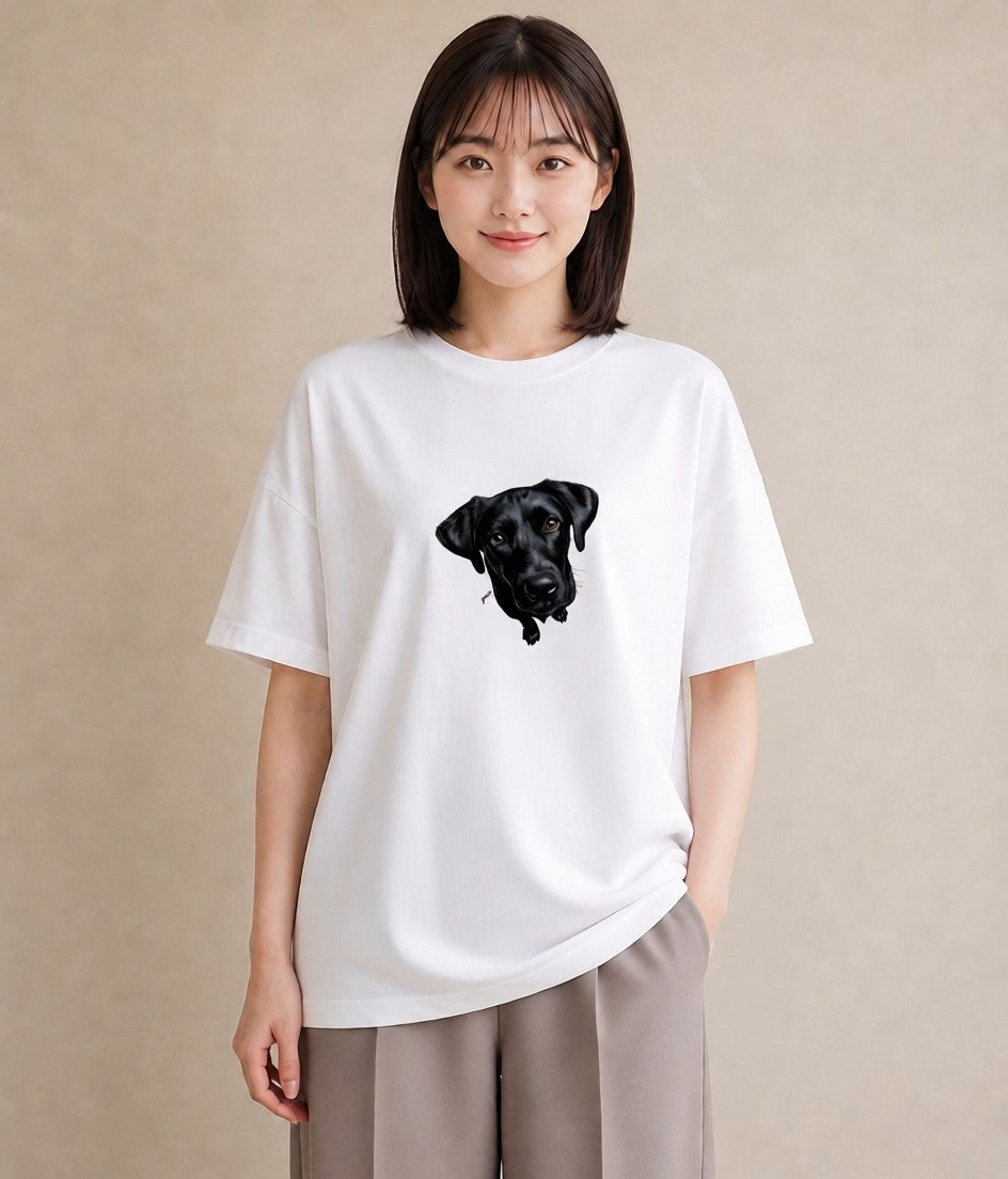 半袖Tシャツ レディース ラブラドールレトリバー 犬 いぬ イラスト 抜け感 ビーチ デイリーウェア 白T YMAZO