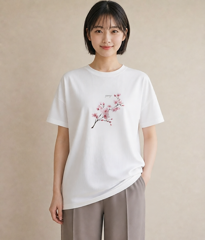 グラフィックTシャツ レディース さくら 桜 サクラ 花 花柄 イラスト ミニマル 敬老の日 ホワイトデー 白T YMAZO