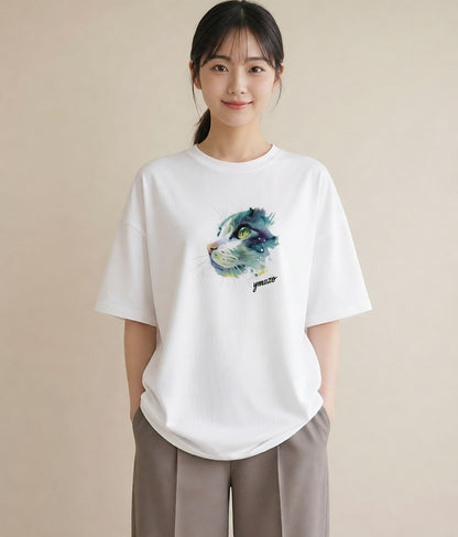 Tシャツ レディース 猫好き 猫 ねこ イラスト こなれ感 女子会 お揃い 白T YMAZO