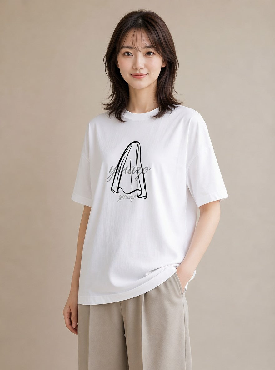 半袖Tシャツ レディース パールピアス アクセサリー ナチュラル アンティーク イラスト ゆるコーデ 送別ギフト 通勤 白T YMAZO