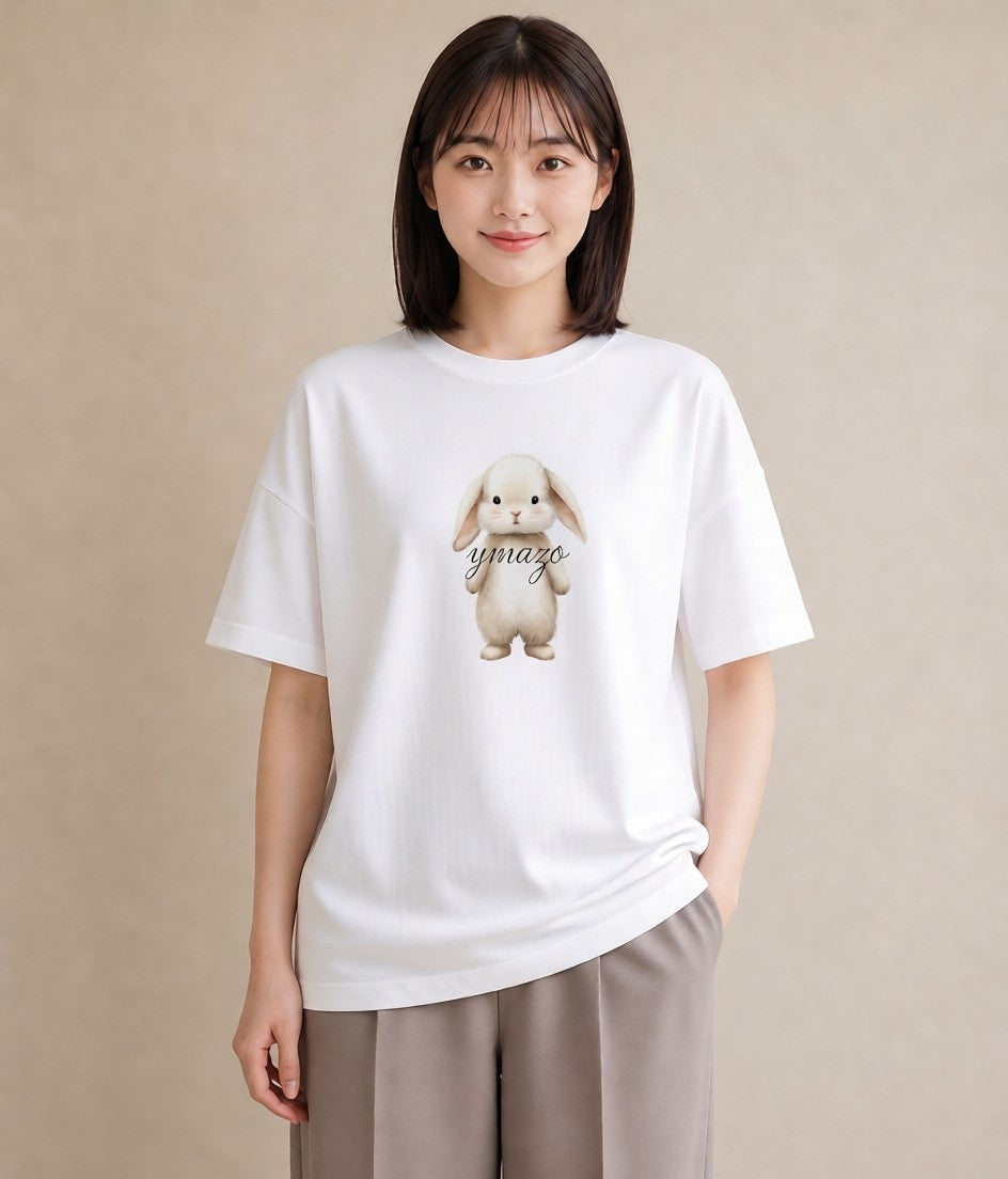 半袖Tシャツ レディース ライオンラビット ペット 動物 イラスト ヴィンテージ風 ミセス 春コーデ 白T YMAZO