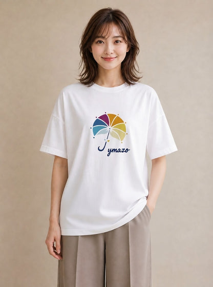 デザインTシャツ レディース 傘 水たまり 雨 ナチュラル アンティーク イラスト ボタニカル お出かけ 普段着 白T YMAZO