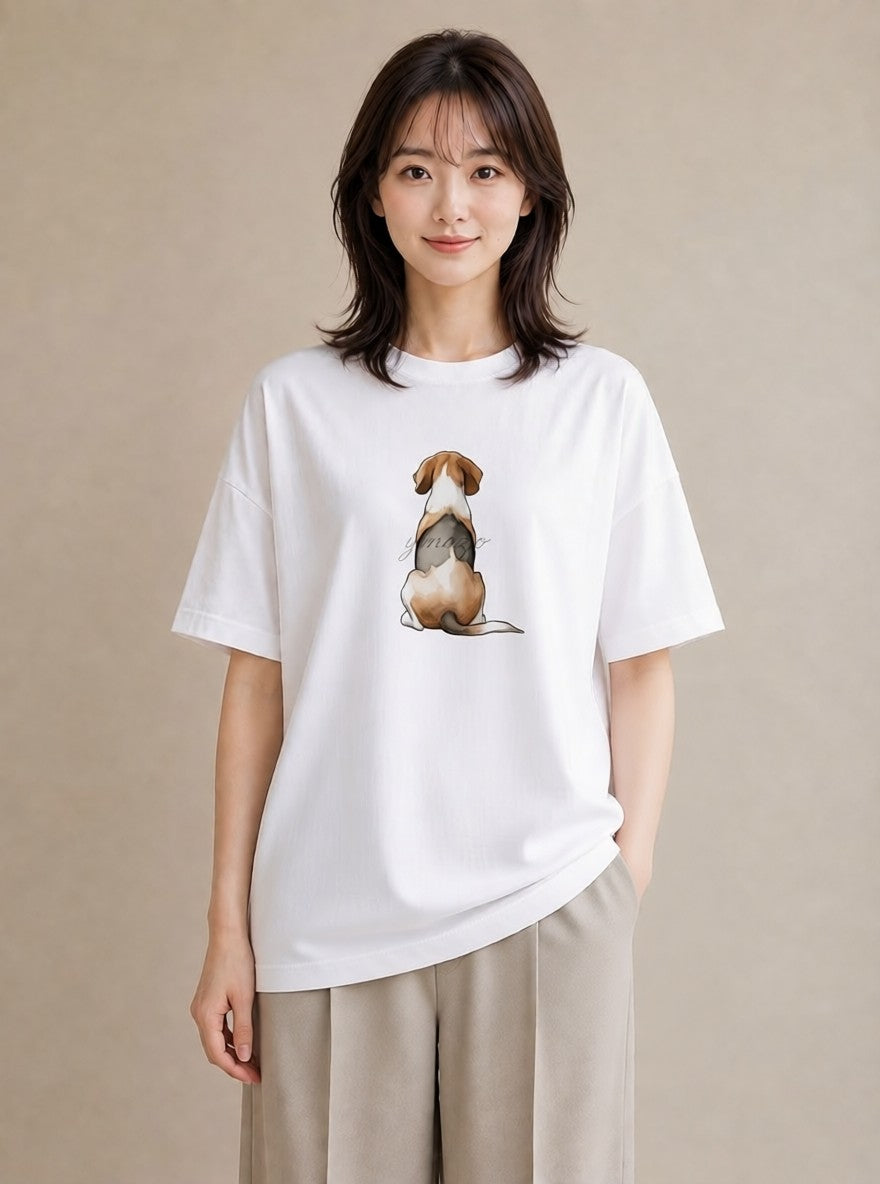 半袖Tシャツ レディース ビーグル 犬 いぬ イラスト ニュアンス 週末コーデ 敬老の日 白T YMAZO