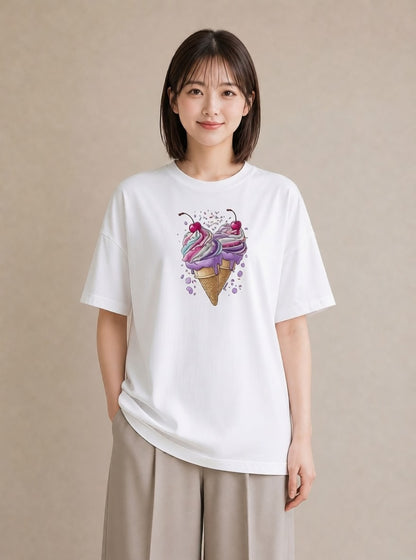 プリントTシャツ レディース キャンディ 食べ物 フード イラスト シック 休日 ペアコーデ 白T YMAZO