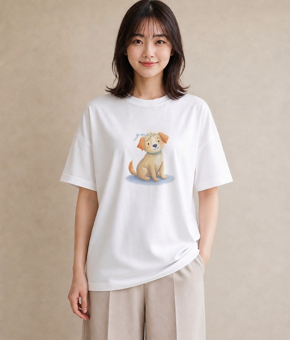 デザインTシャツ レディース 犬 いぬ イラスト ミニマル デート 帰省 白T YMAZO