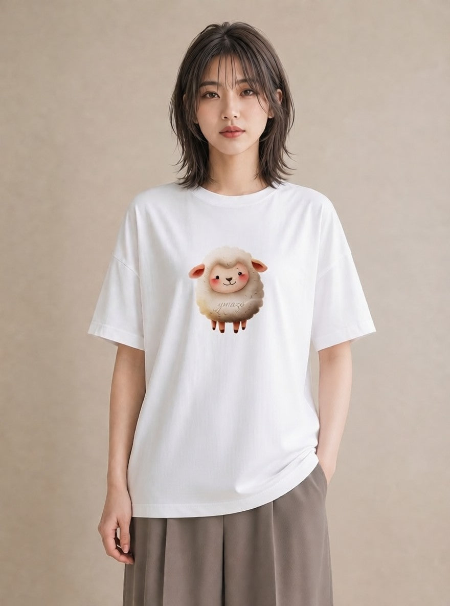 グラフィックTシャツ レディース アルパカ 動物 アニマル イラスト 個性的 ミセス 春コーデ 白T YMAZO