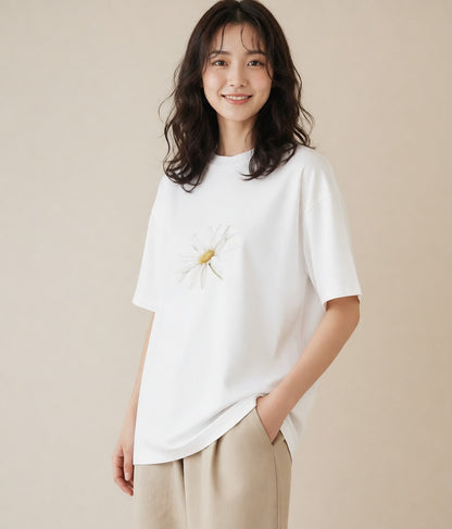 プリントTシャツ レディース デイジー 花 花柄 イラスト 水彩風 女性向けギフト 散歩 白T