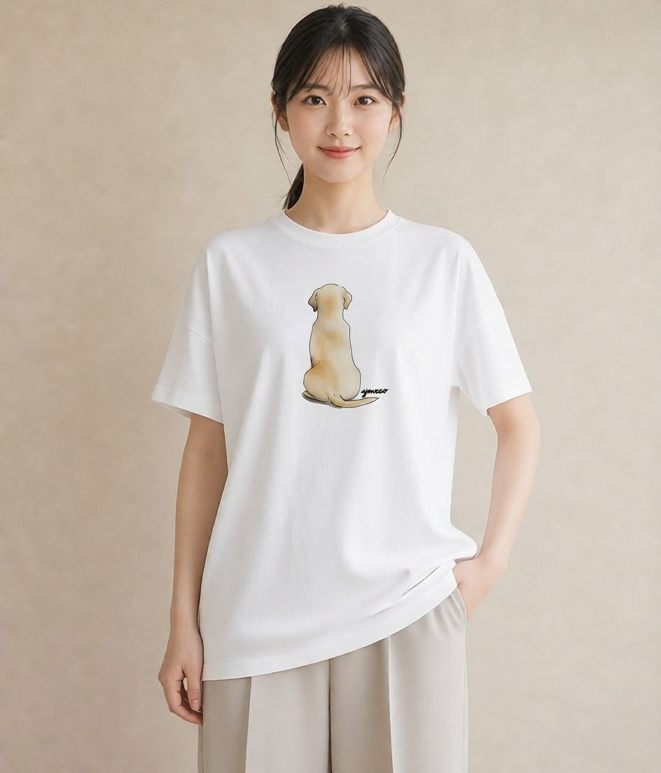 グラフィックTシャツ レディース ラブラドールレトリバー 犬 いぬ イラスト ニュアンス ママ カフェ服 白T YMAZO