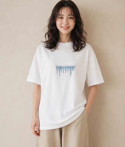 半袖Tシャツ レディース 雪 星空 宇宙 イラスト 可愛い 女性 旅行用 白T YMAZO