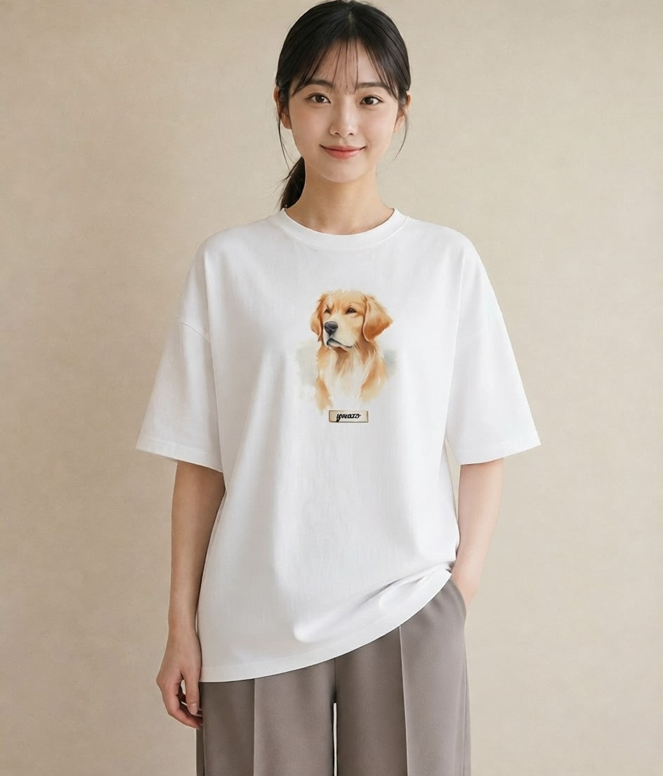 グラフィックTシャツ レディース ゴールデンレトリバー ゴールデン 犬 いぬ イラスト 旅行コーデ 女性 旅行用 白T YMAZO