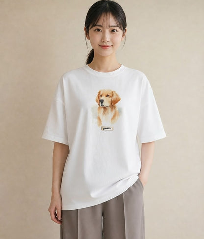 グラフィックTシャツ レディース ゴールデンレトリバー ゴールデン 犬 いぬ イラスト 旅行コーデ 女性 旅行用 白T YMAZO
