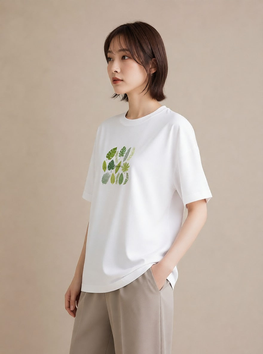 Tシャツ レディース モンステラ 植物 ボタニカル イラスト シンプル クリスマス 旅行 白T YMAZO