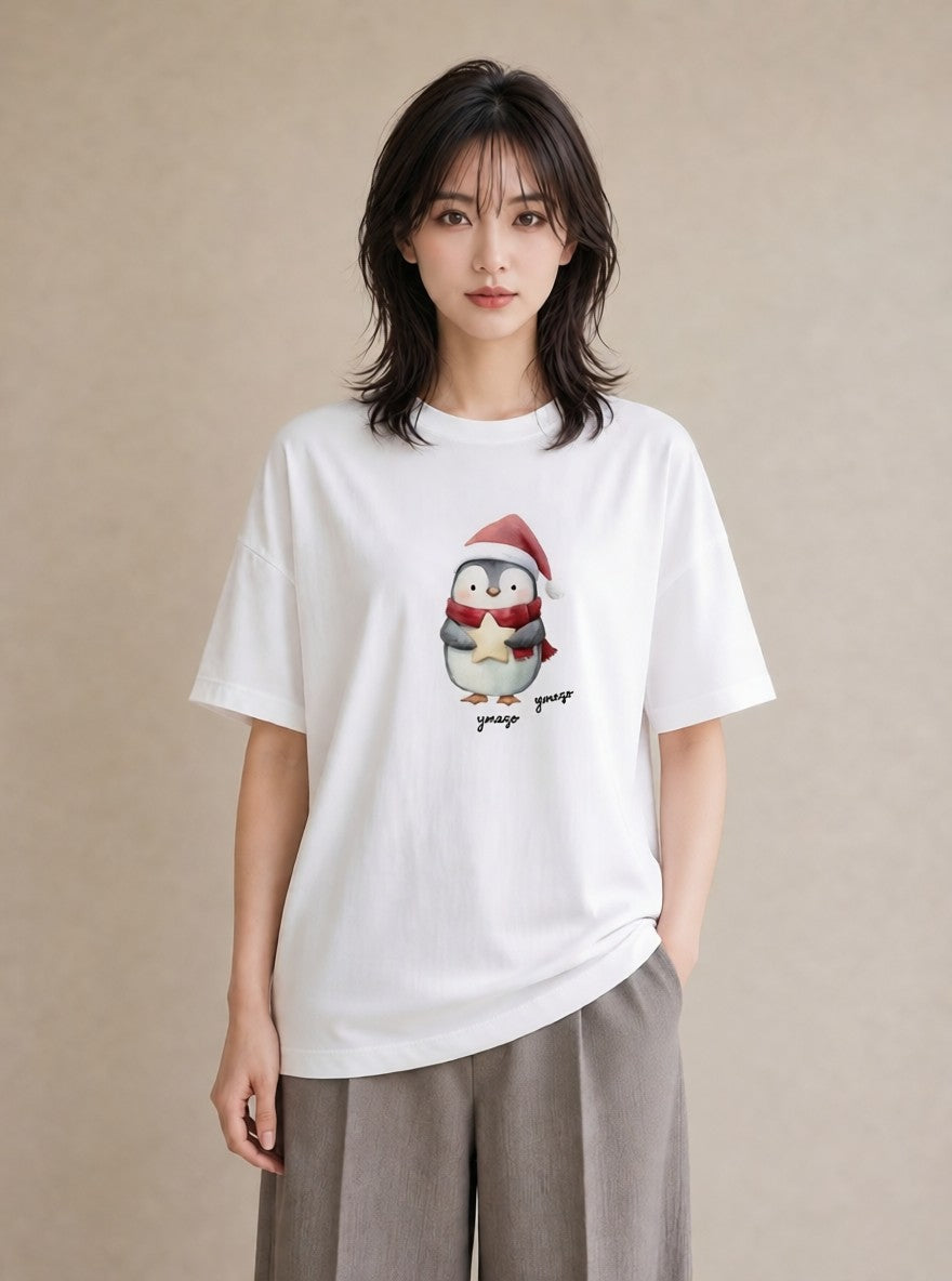 グラフィックTシャツ レディース ペンギン ぺんぎん 動物 アニマル イラスト こなれ感 通学 誕生日プレゼント 白T YMAZO
