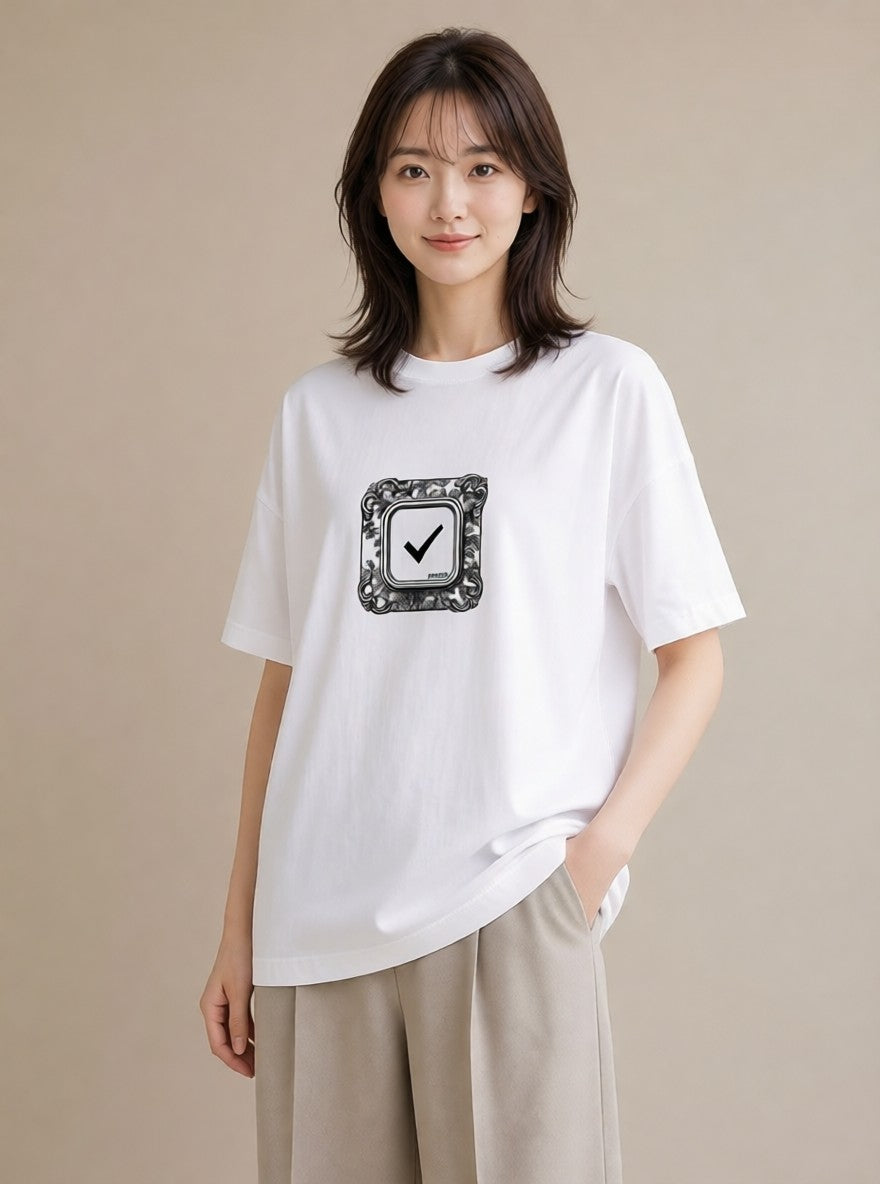 プリントTシャツ レディース 手鏡 アンティーク レトロ ナチュラル イラスト お洒落 通勤 在宅 白T YMAZO