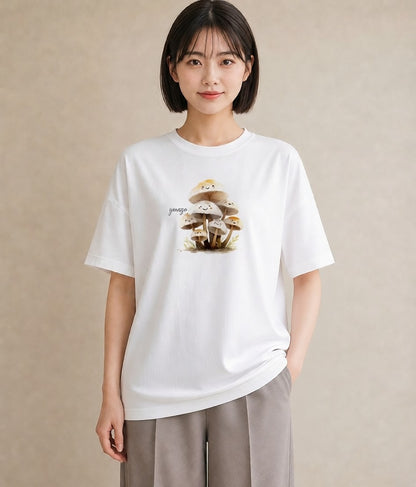 プリントTシャツ レディース きのこ 植物 ボタニカル イラスト シンプル レイヤード 友達ギフト 白T YMAZO