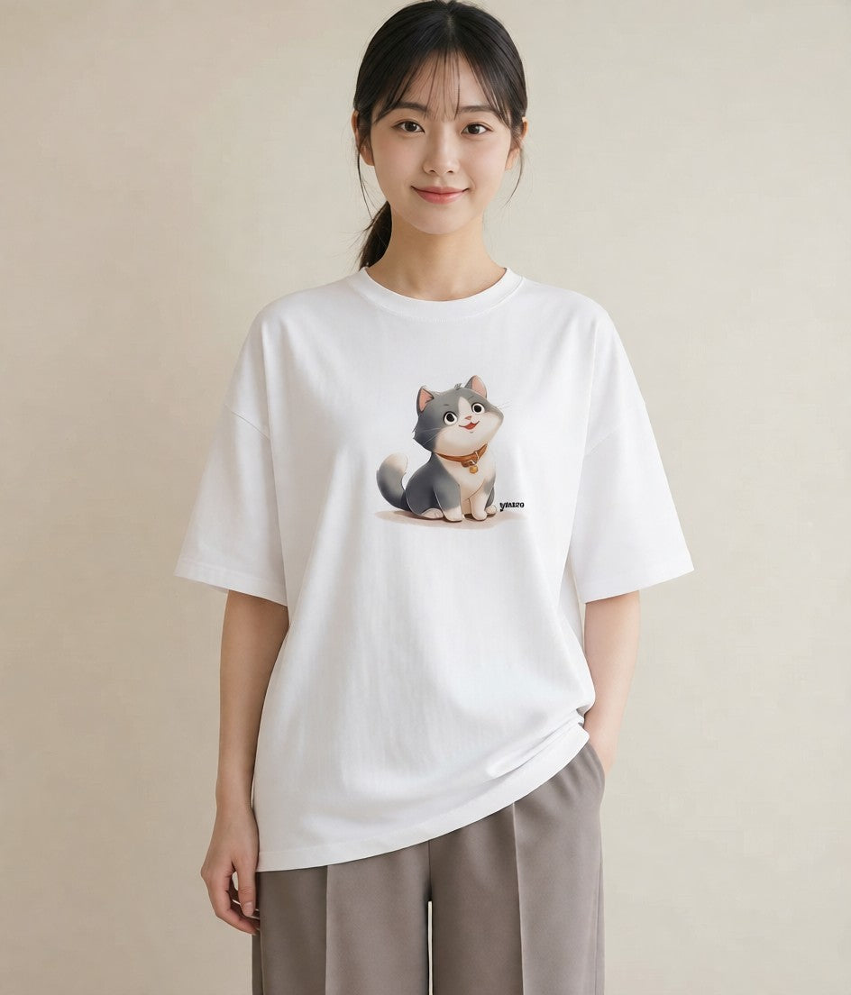 プリントTシャツ レディース ブリティッシュショートヘア 猫 ねこ イラスト レトロ クリスマス 旅行 白T YMAZO