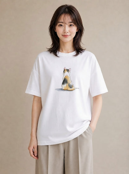 デザインTシャツ レディース サバトラ 猫 ねこ イラスト ゆるコーデ カフェ巡り 女子会 白T YMAZO