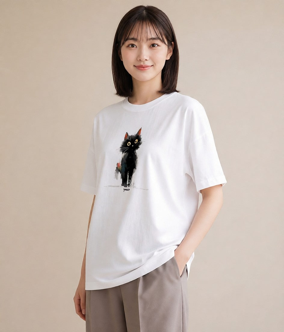 プリントTシャツ レディース ブリティッシュショートヘア 猫 ねこ イラスト ラフカジュアル デイリーウェア 休日 白T YMAZO