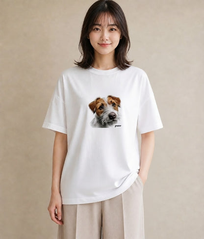 デザインTシャツ レディース ジャックラッセルテリア 犬 いぬ イラスト 抜け感 自分用 ルームウェア 白T YMAZO