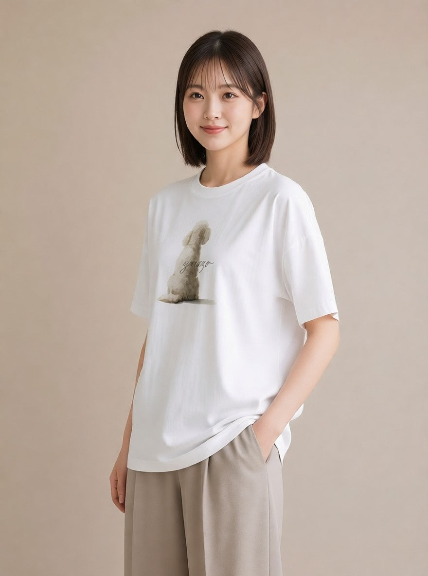 プリントTシャツ レディース 老犬 犬 いぬ イラスト 友達ギフト 部屋着 白T YMAZO
