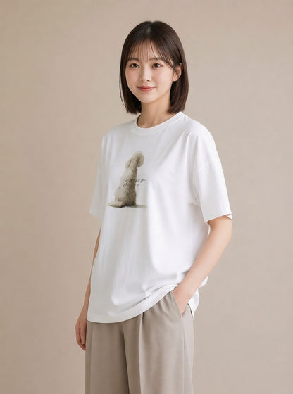 プリントTシャツ レディース 老犬 犬 いぬ イラスト 友達ギフト 部屋着 白T YMAZO