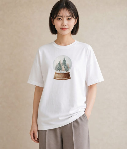 プリントTシャツ レディース 雪 星空 宇宙 イラスト 手描き風 帰省 ラフ 白T YMAZO
