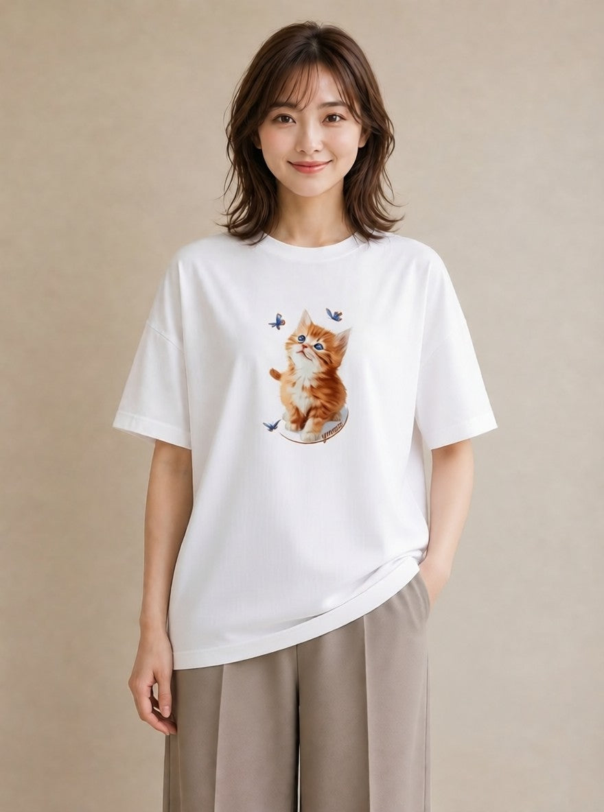 半袖Tシャツ レディース ソマリ 猫 ねこ イラスト フェミニン 女子会 お揃い 白T YMAZO