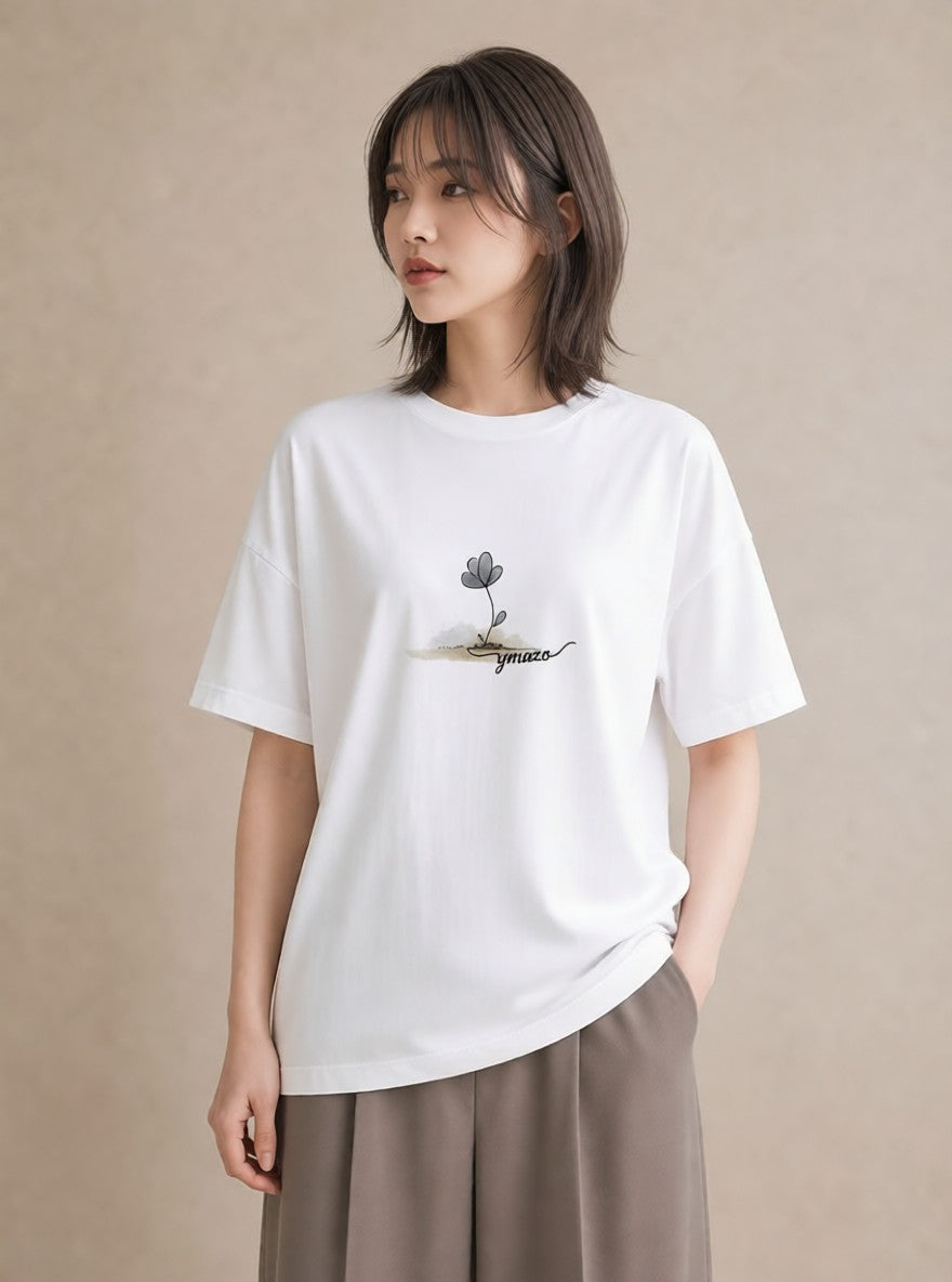 プリントTシャツ レディース 窓辺の雨 雨の日 窓 ナチュラル アンティーク イラスト カフェ服 クリスマス 白T YMAZO