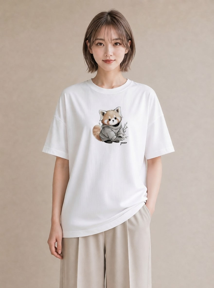 半袖Tシャツ レディース たぬき 動物 アニマル イラスト 旅行コーデ お出かけ 普段着 白T YMAZO