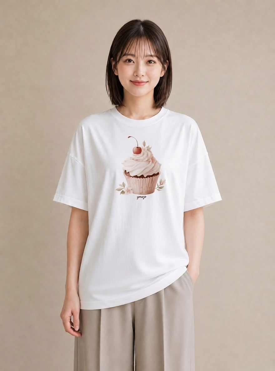 Tシャツ レディース マフィン 食べ物 フード イラスト ヴィンテージ風 女子会 お揃い 白T YMAZO