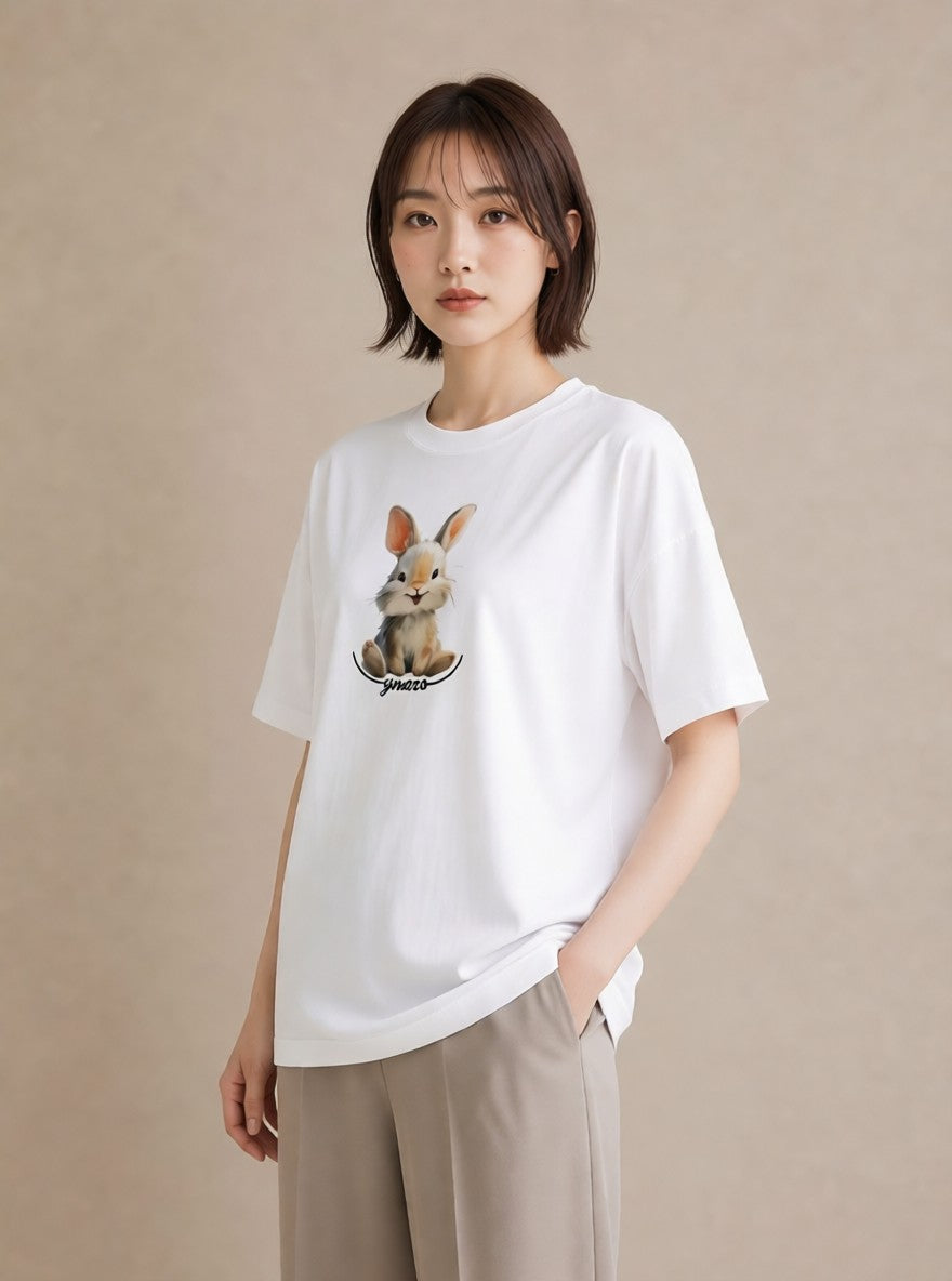 プリントTシャツ レディース うさぎ ウサギ ラビット ペット 動物 イラスト ボタニカル ホワイトデー 春服 白T YMAZO