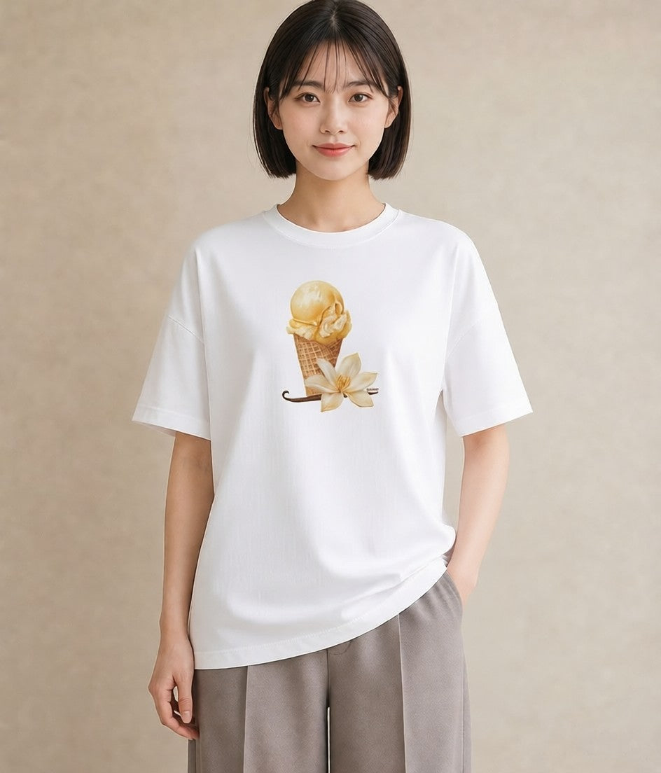 Tシャツ レディース アイス 食べ物 フード イラスト シック 休日 ペアコーデ 白T YMAZO