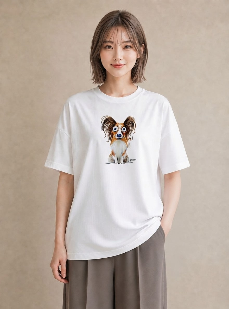 プリントTシャツ レディース パピヨン 犬 いぬ イラスト シンプル 旅行 母娘コーデ 白T YMAZO