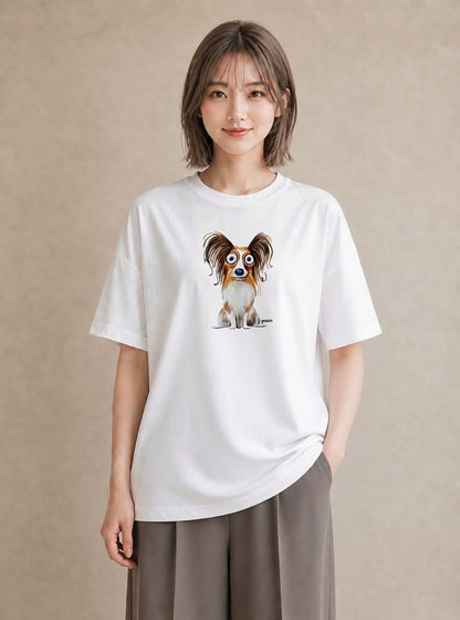 プリントTシャツ レディース パピヨン 犬 いぬ イラスト シンプル 旅行 母娘コーデ 白T YMAZO