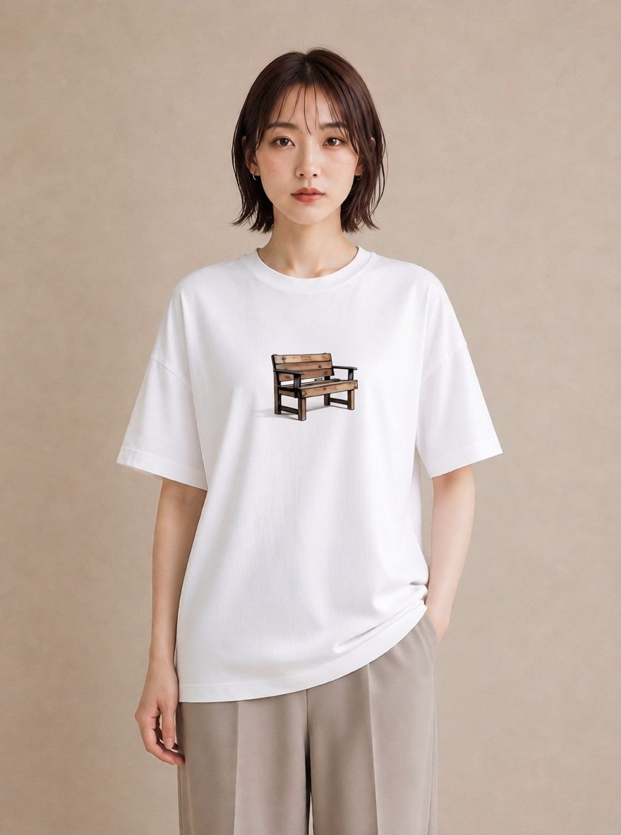 Tシャツ レディース 雨上がりのベンチ ベンチ ナチュラル アンティーク イラスト ポップ 20代 カジュアルコーデ 白T YMAZO