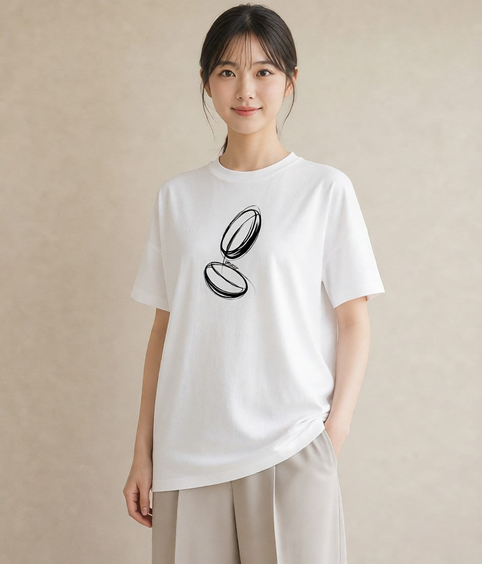 プリントTシャツ レディース パールピアス アクセサリー ナチュラル アンティーク イラスト 韓国風 20代 カジュアルコーデ 白T YMAZO