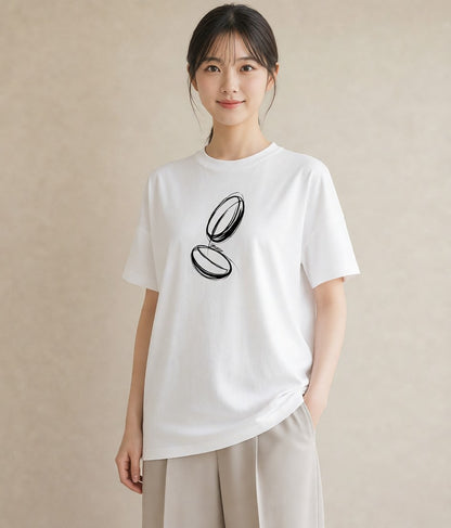 プリントTシャツ レディース パールピアス アクセサリー ナチュラル アンティーク イラスト 韓国風 20代 カジュアルコーデ 白T YMAZO